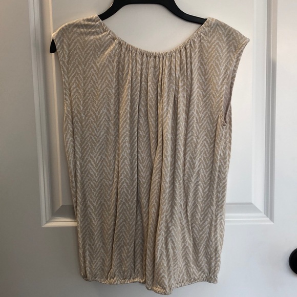 Casual Cream and Tan Cinch Top - Picture 2 of 4